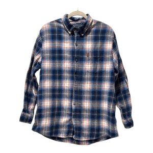 Chaps 100% Cotton Brushed Flannel Shirt Men’s XL Blue Orange Plaid
